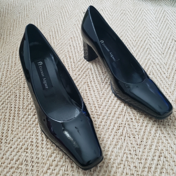 Etienne Aigner Shoes Etienne Aigner Black Patent Squared Toe